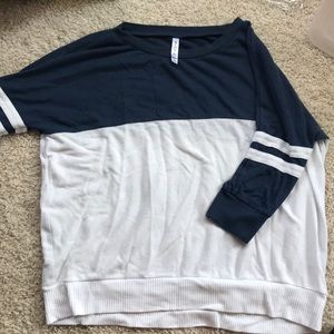 Navy blue and white sweater.